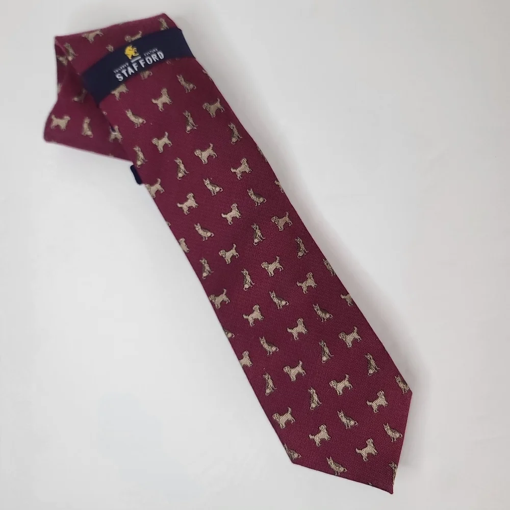 Stafford Red with Dogs Mens Neck Tie. New With Tags.